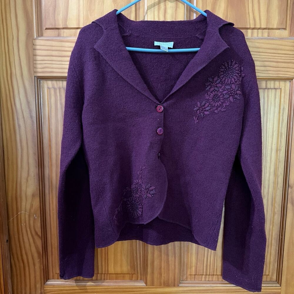 Women's Christopher & Banks Purple Embroidered Button-Front Cardigan Sweater